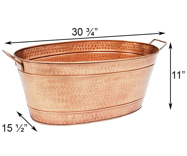 Achla Oval Copper Plated Tub, Hammered Finish, 30.75"L
