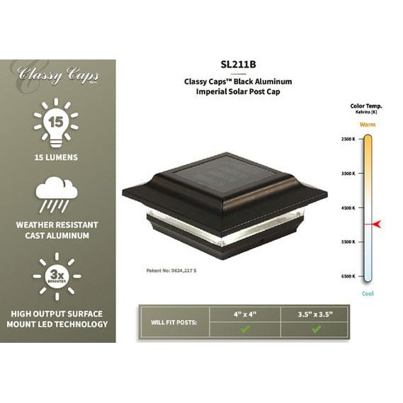 Classy Caps Imperial Solar Post Lights, Black, Pack of 2