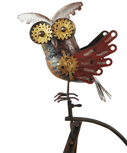 Esschert Staked Metal Mechanical Alert Owl Rocker, 55"H