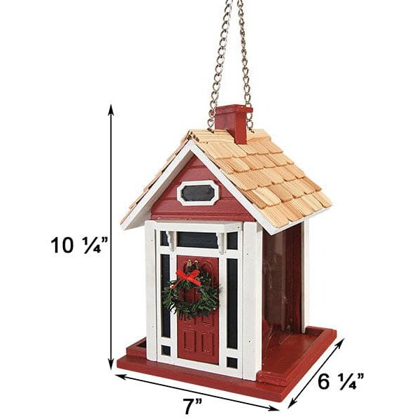 Home Bazaar Christmas Cottage Bird Feeder, Red