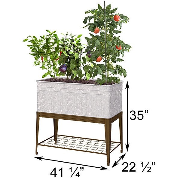 Panacea Vintage Planter and Stand, Aged Galvanized, 41"L