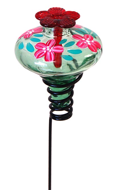Mini-Blossom Botanica Staked Hummingbird Feeder, Green, 4 oz