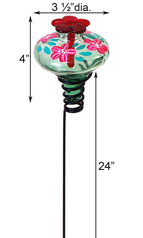 Mini-Blossom Botanica Staked Hummingbird Feeder, Green, 4 oz