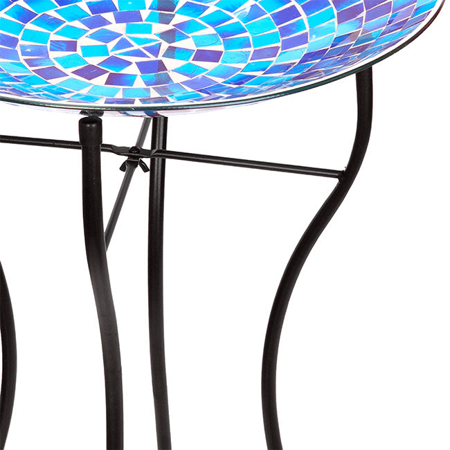 Audubon Glass Mosaic Bird Bath with Steel Stand, Blue