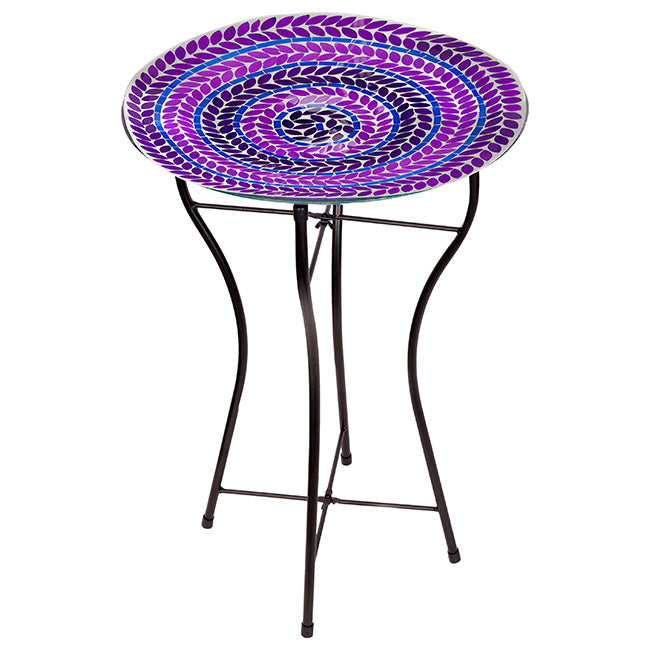 Audubon Glass Mosaic Bird Bath with Steel Stand, Purple