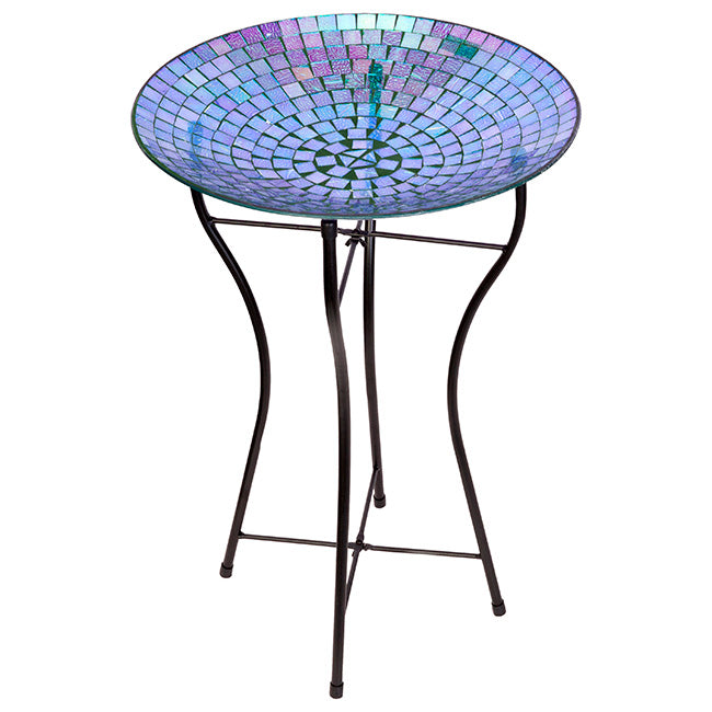 Audubon Glass Mosaic Bird Bath with Steel Stand, Rainbow