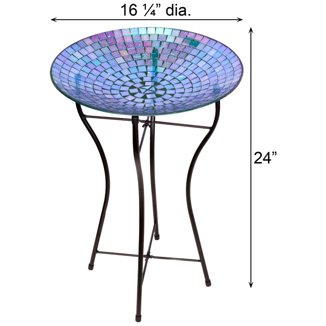 Audubon Glass Mosaic Bird Bath with Steel Stand, Rainbow