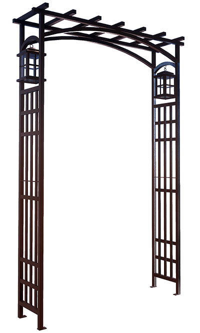 Panacea Mission Garden Arbor with Lanterns, Black, 79.5"H