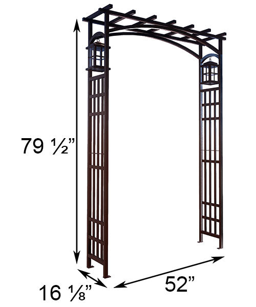 Panacea Mission Garden Arbor with Lanterns, Black, 79.5"H