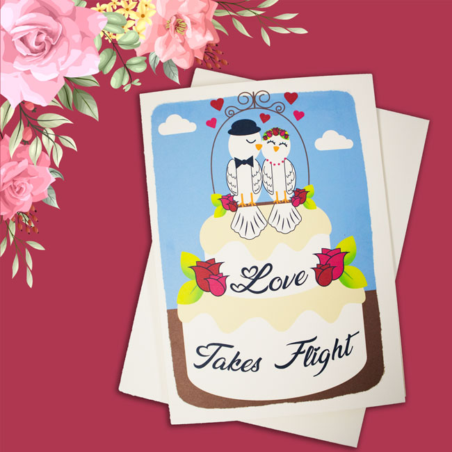 "Love Takes Flight" Wedding Greeting Card by Prime Retreat