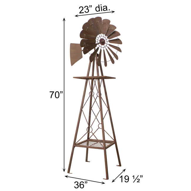 Rustic Kinetic Windmill Obelisk, Brown, 70"H