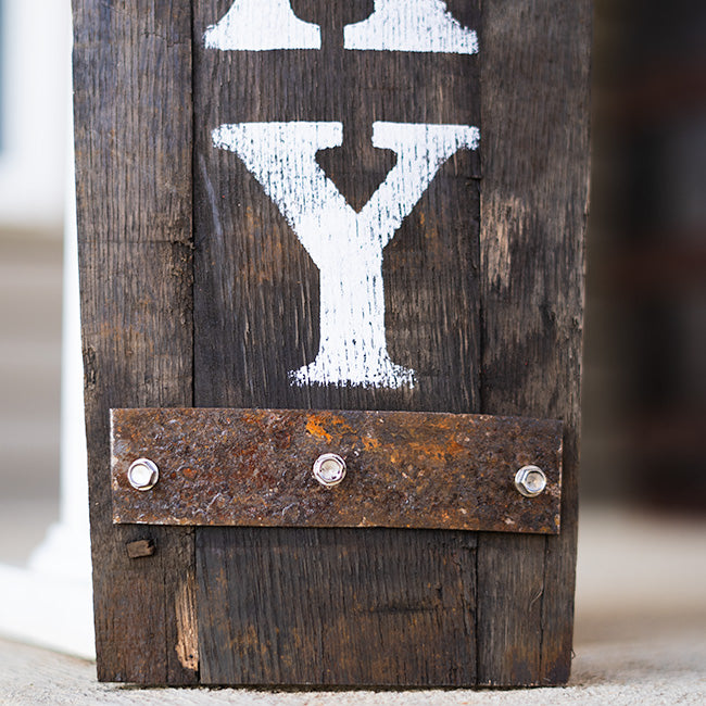 Amish-Made Welcome & Go Away Whiskey Barrel Porch Signs