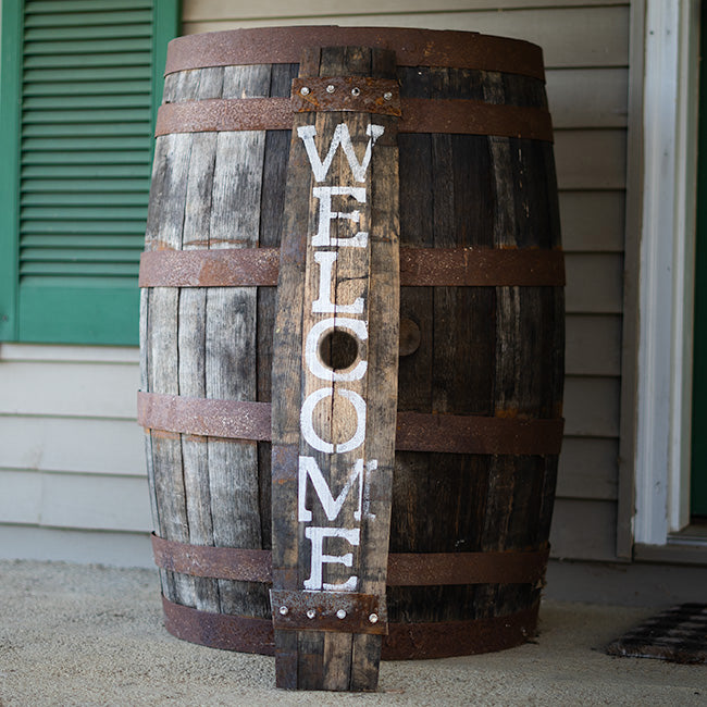 Amish-Made Whiskey Barrel Porch Sign, Welcome