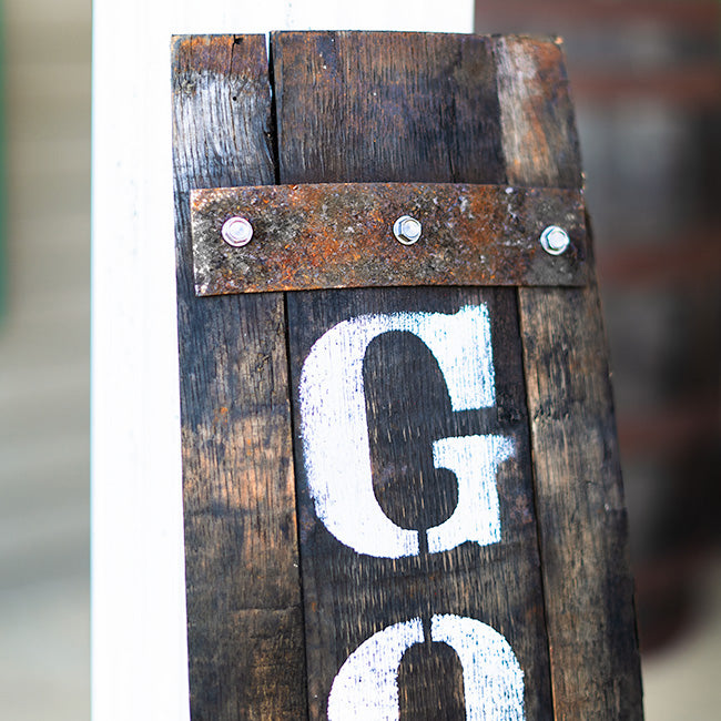 Amish-Made Whiskey Barrel Porch Sign, Go Away