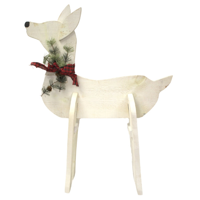 Amish-Made Wooden Doe Statue, White