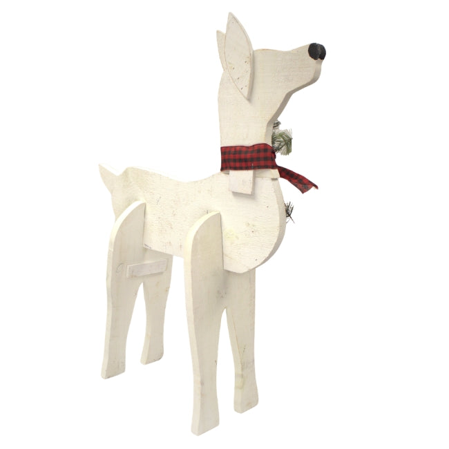 Amish-Made Wooden Doe Statue, White