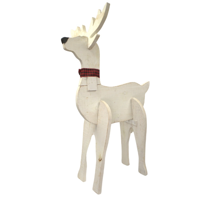 Amish-Made Wooden Reindeer Statue, White