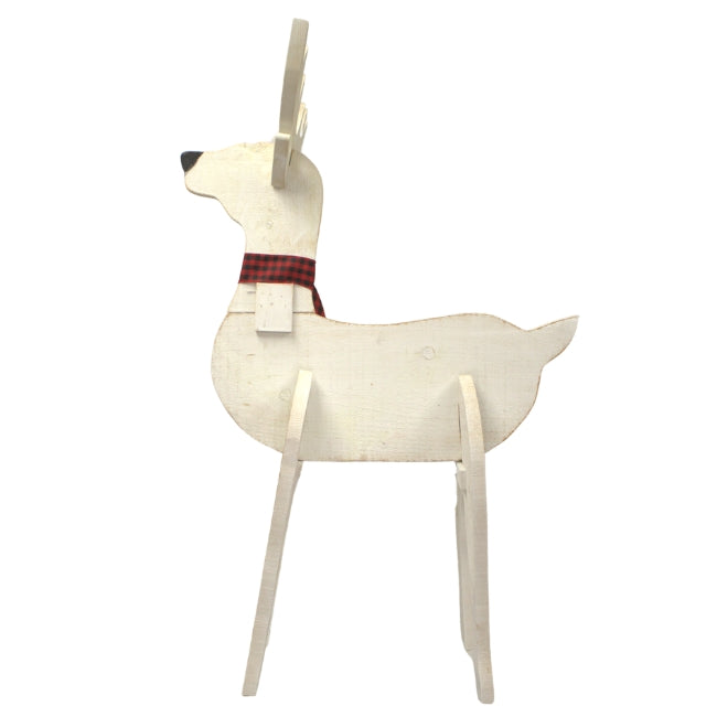Amish-Made Wooden Reindeer Statue, White