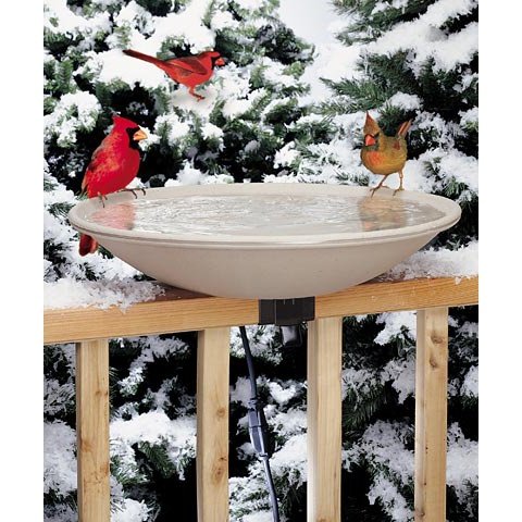 Deck Mounted Heated Bird Bath with Outdoor Cord Connector