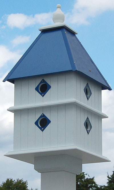 Plantation Bird House & Decorative Mounting Post, Cobalt