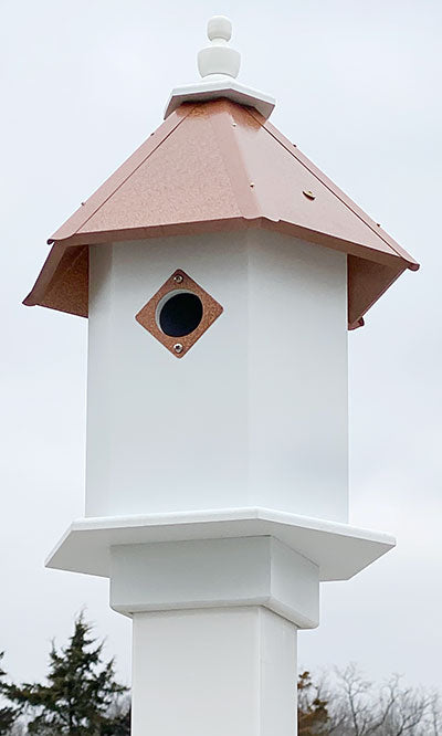 Sycamore Bird House & Decorative Mounting Post, Copper Roof