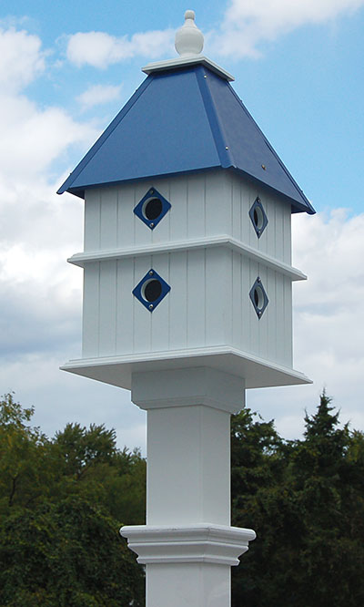 Plantation Bird House & Decorative Mounting Post, Cobalt