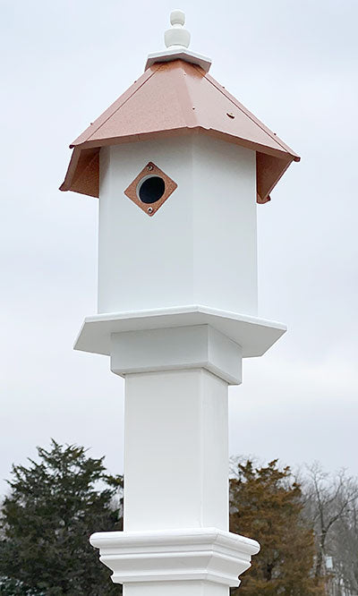 Sycamore Bird House & Decorative Mounting Post, Copper Roof