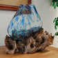 Cohasset Lg Molten Glass Blue Accented Bowl & Wood Sculpture