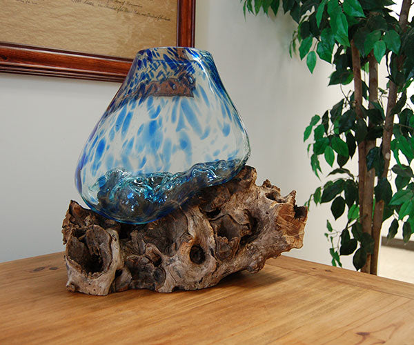 Cohasset Lg Molten Glass Blue Accented Bowl & Wood Sculpture