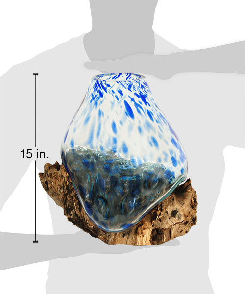 Cohasset Lg Molten Glass Blue Accented Bowl & Wood Sculpture