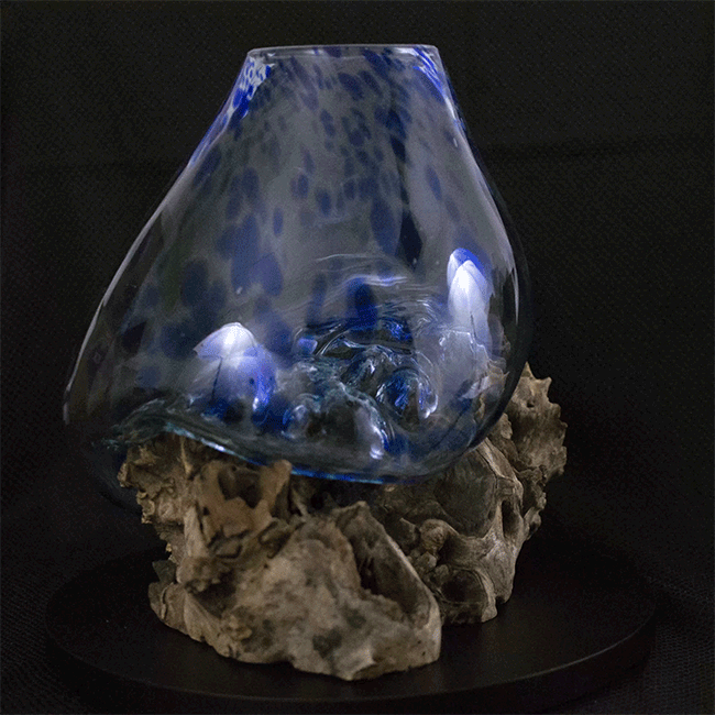 Cohasset Lg Molten Glass Blue Accented Bowl & Wood Sculpture