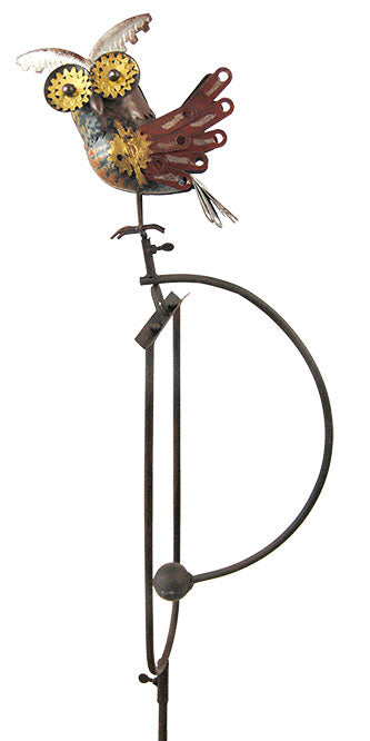 Esschert Staked Metal Mechanical Alert Owl Rocker, 55"H