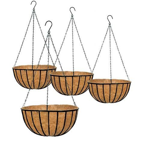 Gardman Hanging Planters w/Liners, Black, 16" dia., 4 Pack