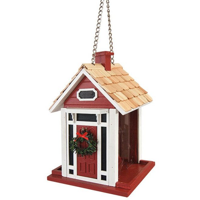 Home Bazaar Christmas Cottage Bird Feeder, Red