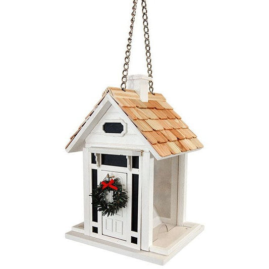 Home Bazaar Christmas Cottage Bird Feeder, White