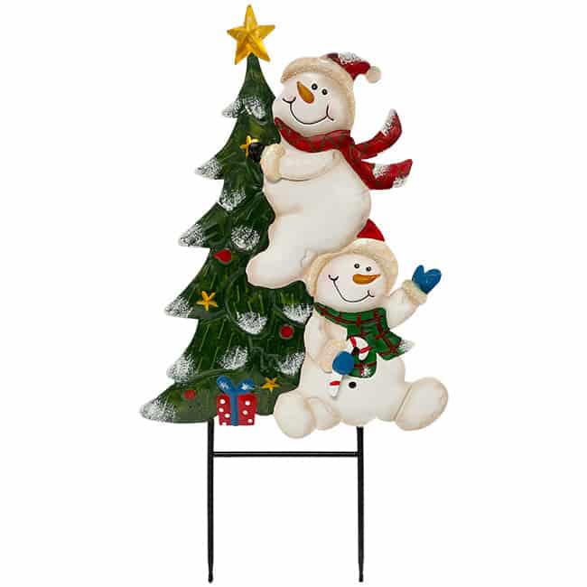 Land & Sea Metal Pair of Snowmen w/Christmas Tree Yard Art