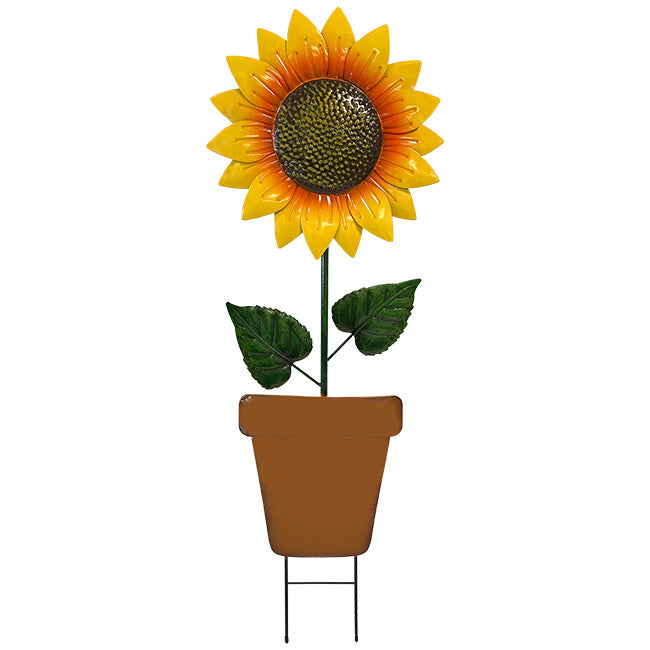 Land & Sea Metal Single Potted Sunflower Yard Art