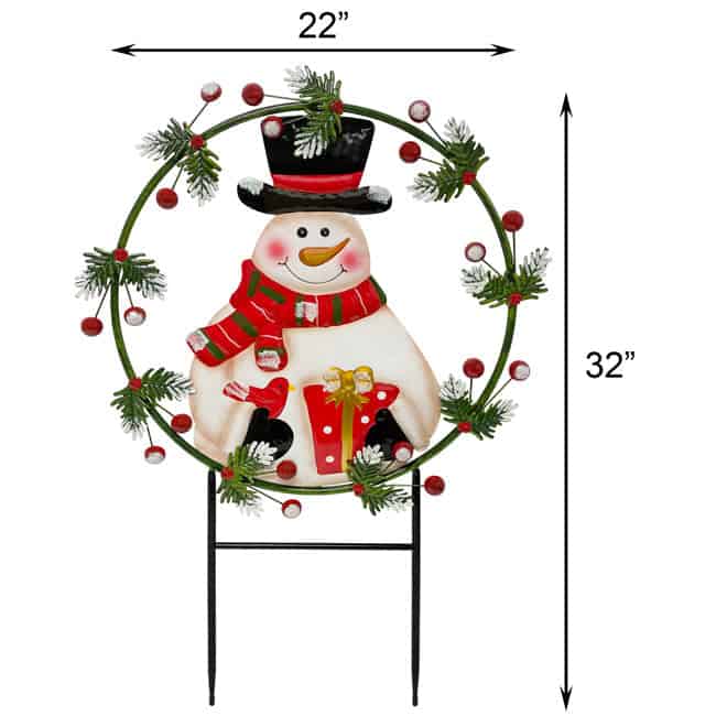 Land & Sea Metal Snowman and Wreath Staked Yard Art, 32"H