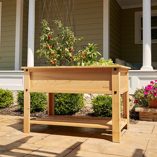 Panacea Mission Cedar Elevated Garden Bed w/Shelf, Tan, 4'L