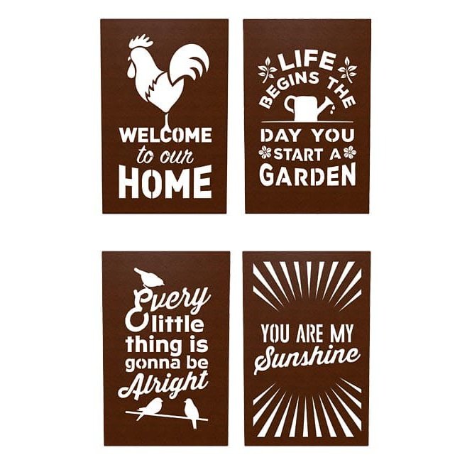 Panacea Laser Engraved Wall Art Assortment, Brown, 4 Pcs