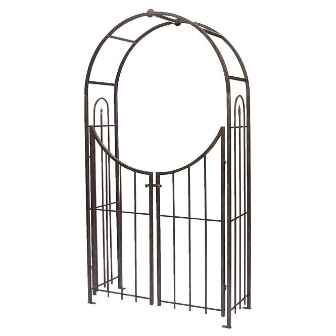 Panacea Arch Topped Garden Arbor with Gate, Brushed Bronze