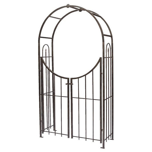 Panacea Arch Topped Garden Arbor with Gate, Brushed Bronze