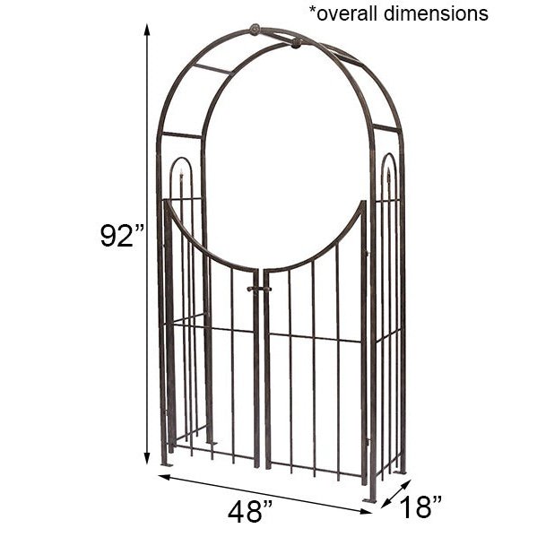 Panacea Arch Topped Garden Arbor with Gate, Brushed Bronze
