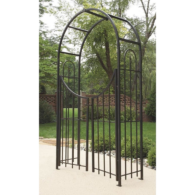 Panacea Arch Topped Garden Arbor with Gate, Brushed Bronze