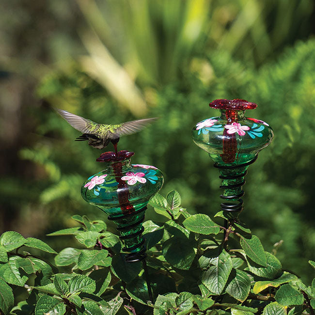 Mini-Blossom Botanica Staked Hummingbird Feeder, Green, 4 oz