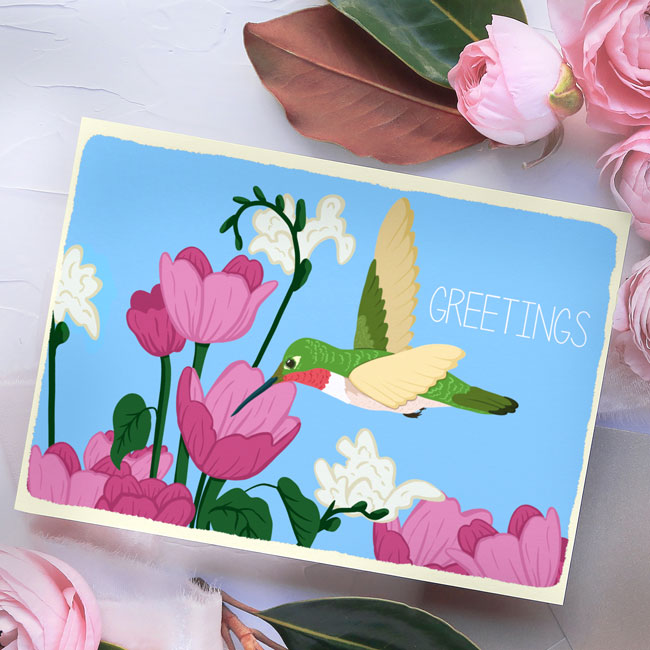 "Hummingbird" Summer Greeting Card by Prime Retreat